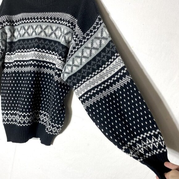 Vintage Entourage Black White Knit Dad Sweater M - Picture 7 of 8